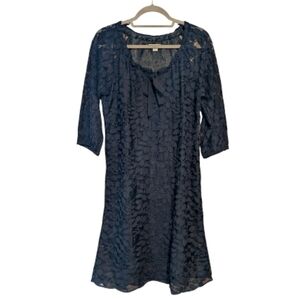 Garnet Hill Women's Black Bohème Easy Lace Dress Mesh Floral 8